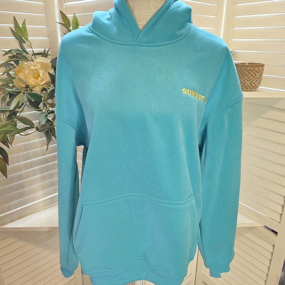 Sunset Surf NWOT Women's Teal Hoodie Sweatshirt Med 1349 Oversized